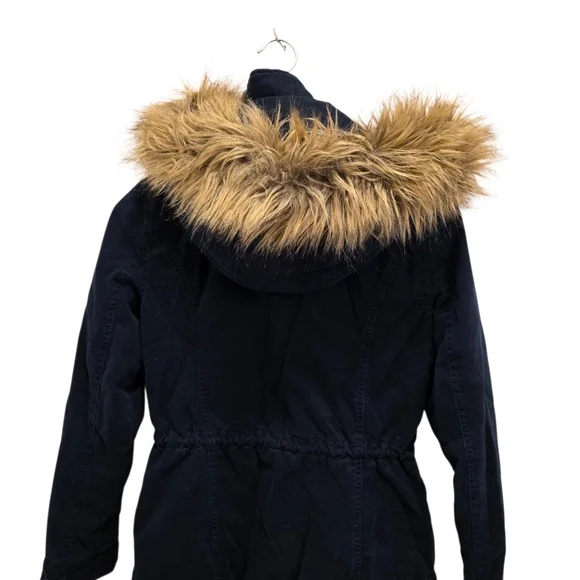 Hollister Y2K Navy Blue Hooded Utility Coat Sherpa Lined Jacket Women's Size M - Picture 5 of 16